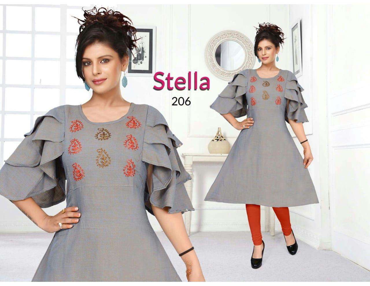 STELLA BY HONEY 201 TO 206 SERIES BEAUTIFUL STYLISH COLORFUL FANCY PARTY WEAR & ETHNIC WEAR & READY TO WEAR RAYON TWO TONE KURTIS AT WHOLESALE PRICE