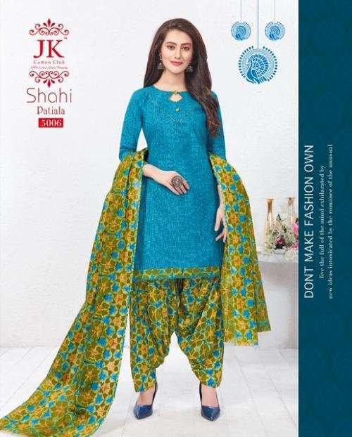 SHAHI PATIALA VOL-5 BY JK COTTON CLUB 5001 TO 5010 SERIES BEAUTIFUL PATIYALA SUITS COLORFUL STYLISH FANCY COLORFUL CASUAL WEAR & ETHNIC WEAR COTTON PRINTED DRESSES AT WHOLESALE PRICE