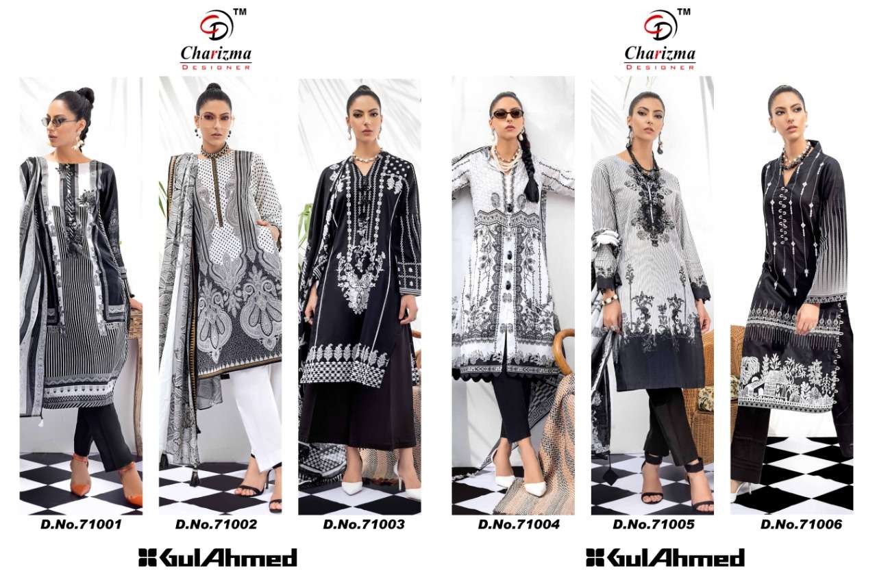 GULL AHMED BY CHARIZMA DESIGNER 71001 TO 71006 SERIES BEAUTIFUL SUITS STYLISH COLORFUL FANCY CASUAL WEAR & ETHNIC WEAR JAM COTTON WITH EMBROIDERY DRESSES AT WHOLESALE PRICE