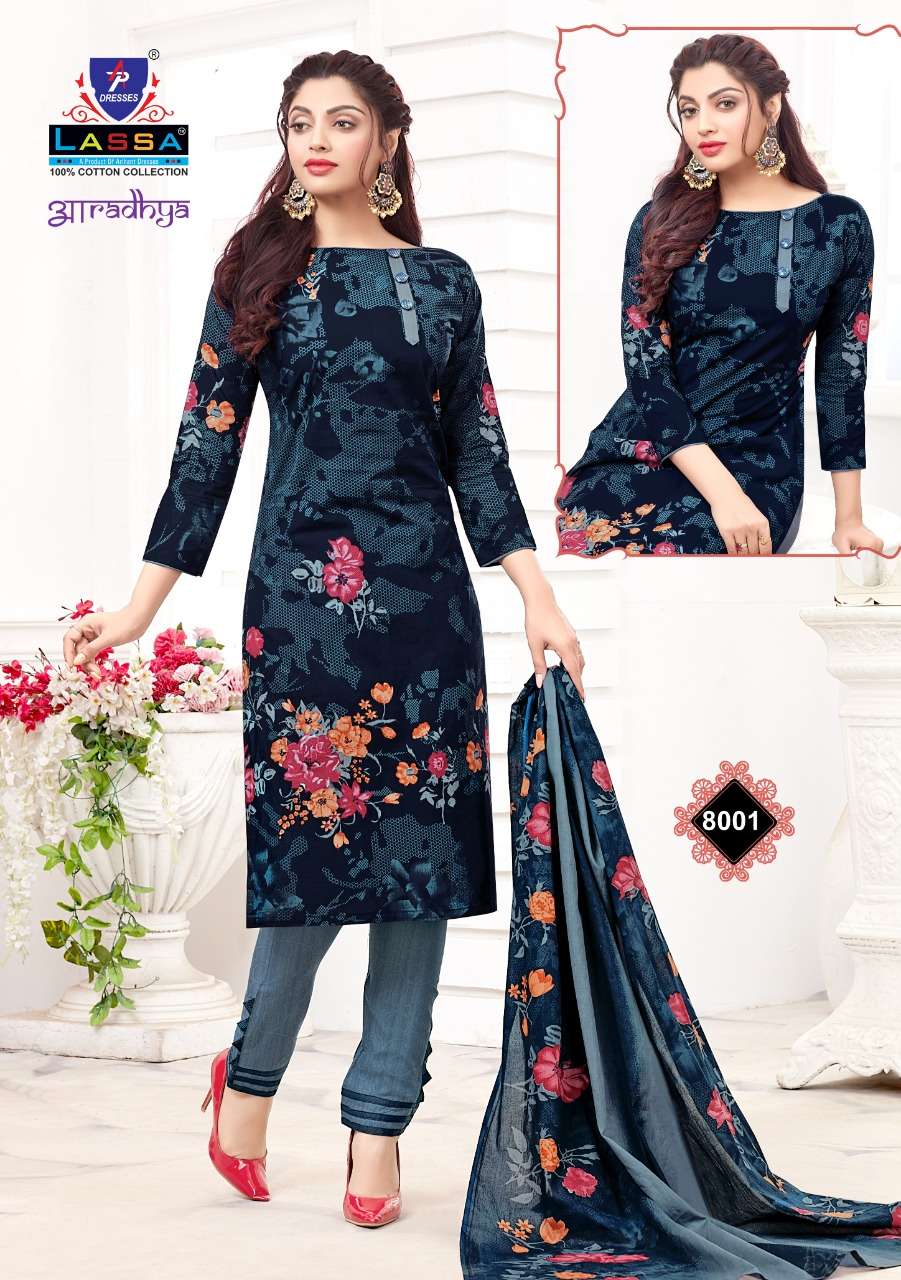 AARADHYA VOL-8 BY LASSA 8001 TO 8010 SERIES BEAUTIFUL PATIYALA SUITS COLORFUL STYLISH FANCY COLORFUL CASUAL WEAR & ETHNIC WEAR COTTON PRINTED DRESSES AT WHOLESALE PRICE
