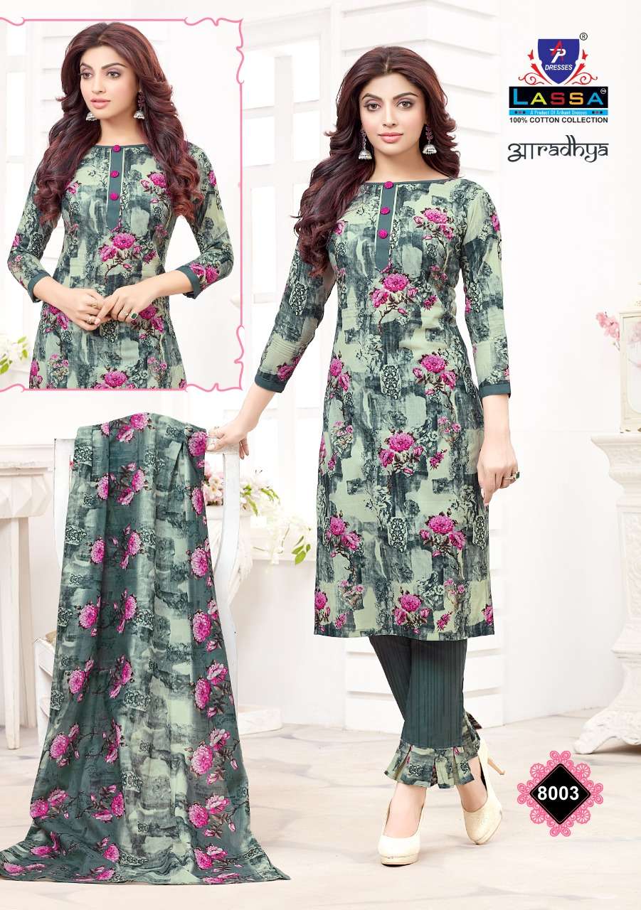 AARADHYA VOL-8 BY LASSA 8001 TO 8010 SERIES BEAUTIFUL PATIYALA SUITS COLORFUL STYLISH FANCY COLORFUL CASUAL WEAR & ETHNIC WEAR COTTON PRINTED DRESSES AT WHOLESALE PRICE