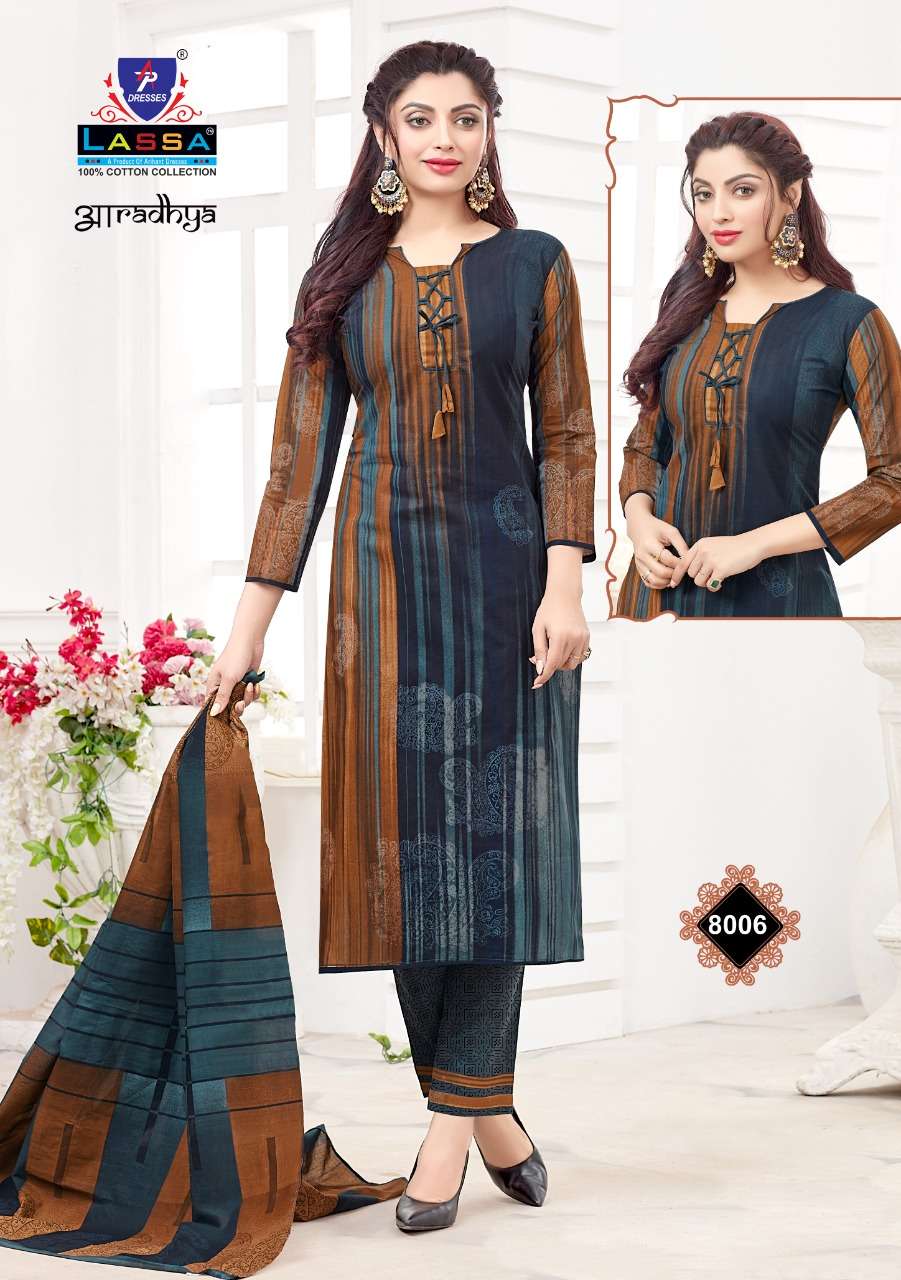 AARADHYA VOL-8 BY LASSA 8001 TO 8010 SERIES BEAUTIFUL PATIYALA SUITS COLORFUL STYLISH FANCY COLORFUL CASUAL WEAR & ETHNIC WEAR COTTON PRINTED DRESSES AT WHOLESALE PRICE