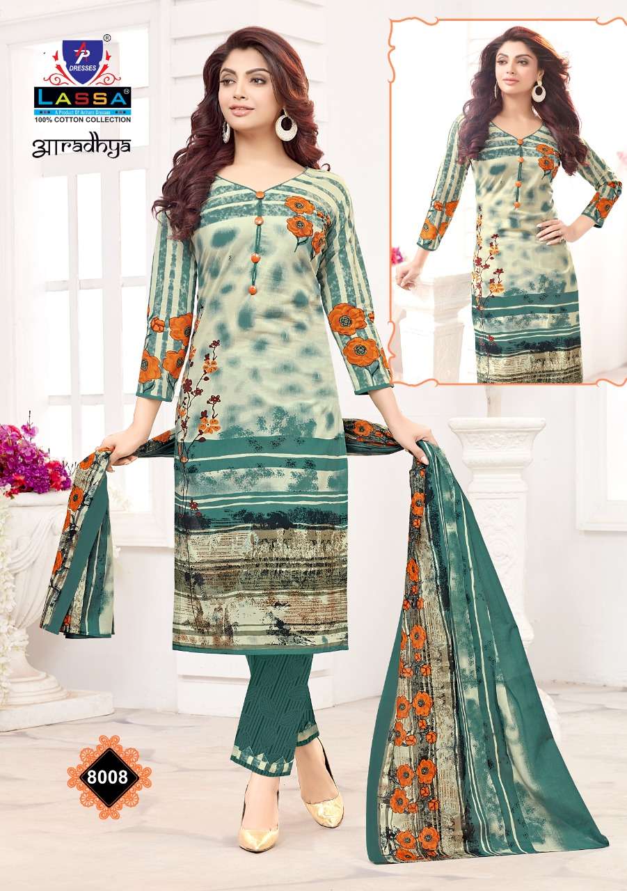 AARADHYA VOL-8 BY LASSA 8001 TO 8010 SERIES BEAUTIFUL PATIYALA SUITS COLORFUL STYLISH FANCY COLORFUL CASUAL WEAR & ETHNIC WEAR COTTON PRINTED DRESSES AT WHOLESALE PRICE