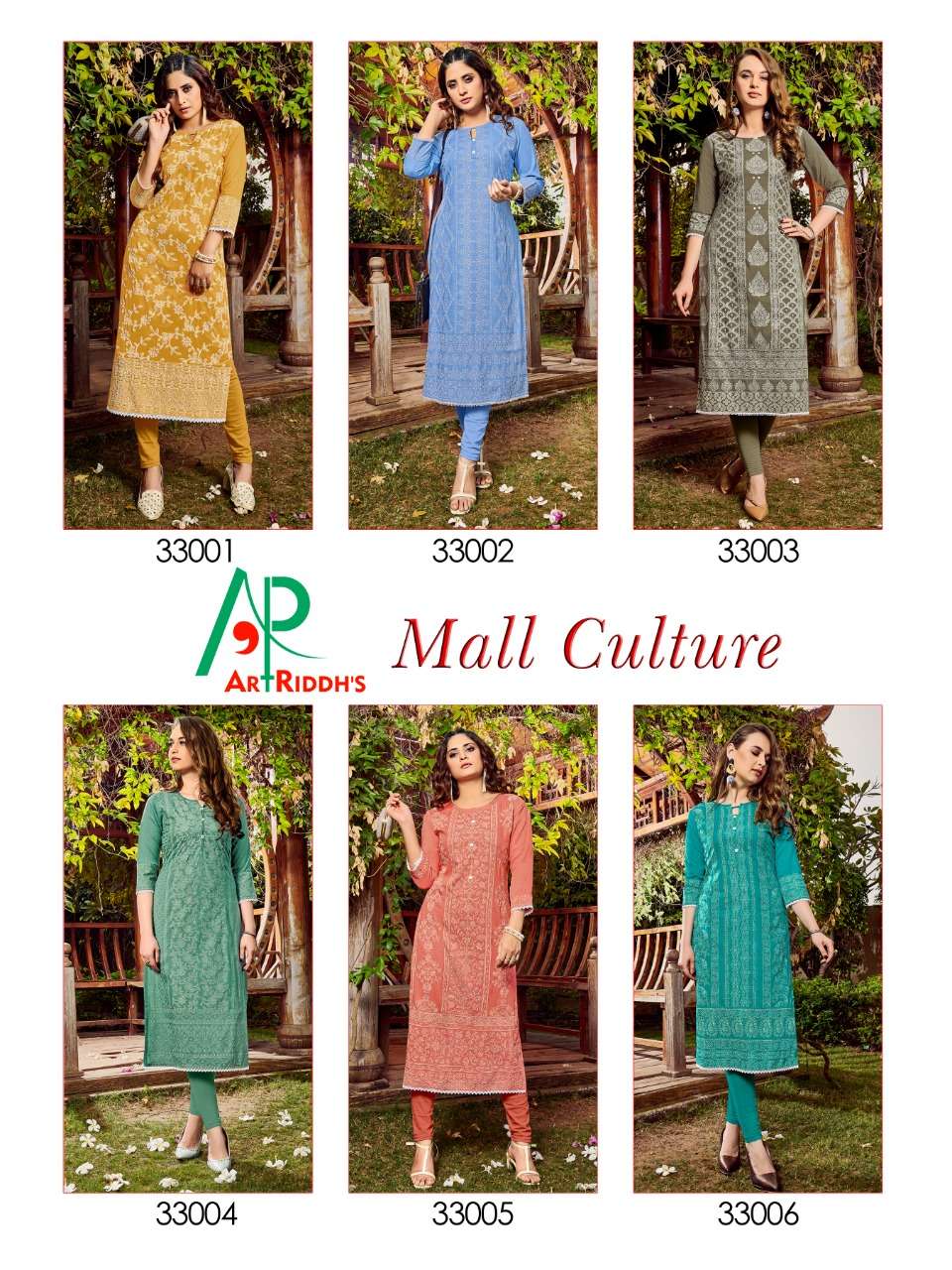 MALL CULTURE BY ART RIDDHS 33001 TO 33006 SERIES STYLISH FANCY BEAUTIFUL COLORFUL CASUAL WEAR & ETHNIC WEAR RAYON SLUB PRINTED KURTIS AT WHOLESALE PRICE
