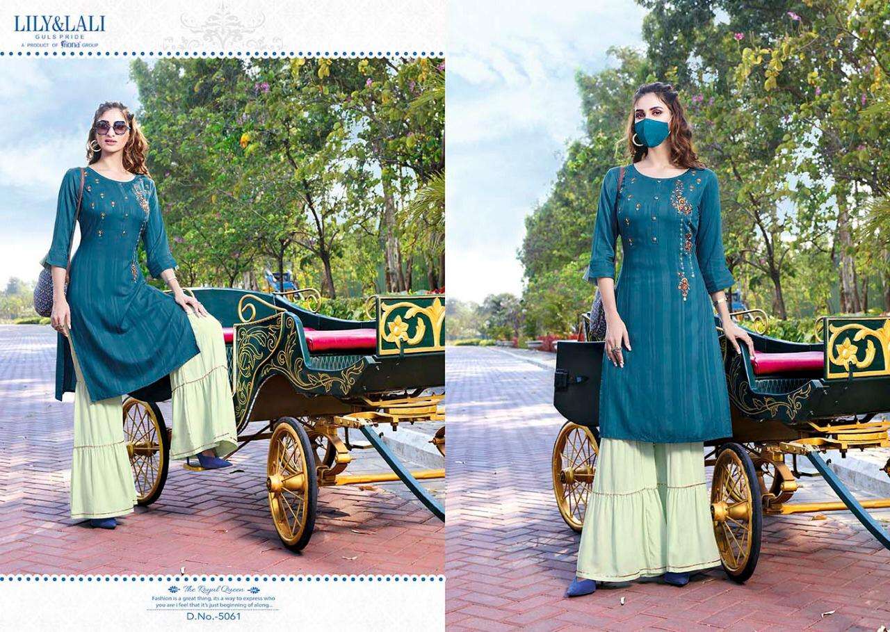 LILY AND LALY BY MYSTERY 5061 TO 5064 SERIES STYLISH FANCY BEAUTIFUL COLORFUL CASUAL WEAR & ETHNIC WEAR RAYON WITH WORK KURTIS AT WHOLESALE PRICE