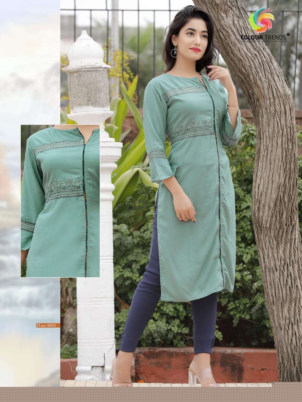 PRARA VOL-4 BY COLOUR TRENDS 4001 TO 4006 SERIES BEAUTIFUL STYLISH COLORFUL FANCY PARTY WEAR & ETHNIC WEAR & READY TO WEAR RAYON EMBROIDERED KURTIS AT WHOLESALE PRICE