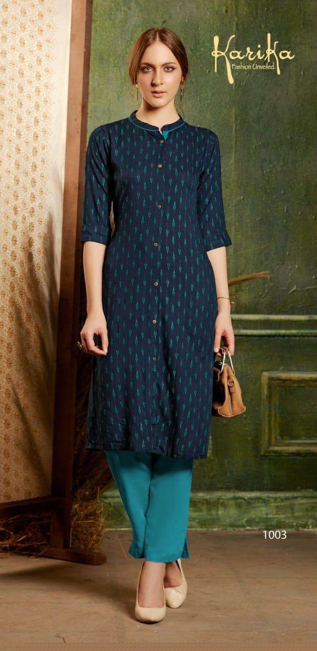 IKKAT BY KARIKA 1001 TO 1006 SERIES BEAUTIFUL STYLISH COLORFUL FANCY PARTY WEAR & ETHNIC WEAR & READY TO WEAR VISCOSE RAYON PRINTED KURTIS AT WHOLESALE PRICE