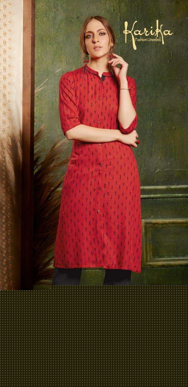 IKKAT BY KARIKA 1001 TO 1006 SERIES BEAUTIFUL STYLISH COLORFUL FANCY PARTY WEAR & ETHNIC WEAR & READY TO WEAR VISCOSE RAYON PRINTED KURTIS AT WHOLESALE PRICE
