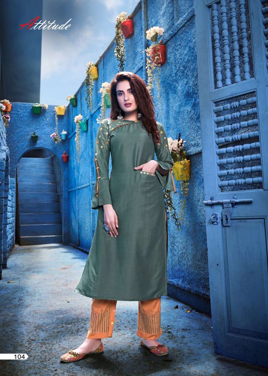 SHOW ME BY ATTITUDE 101 TO 106 SERIES BEAUTIFUL STYLISH COLORFUL FANCY PARTY WEAR & ETHNIC WEAR & READY TO WEAR CHINON SOFT SILK KURTIS AT WHOLESALE PRICE