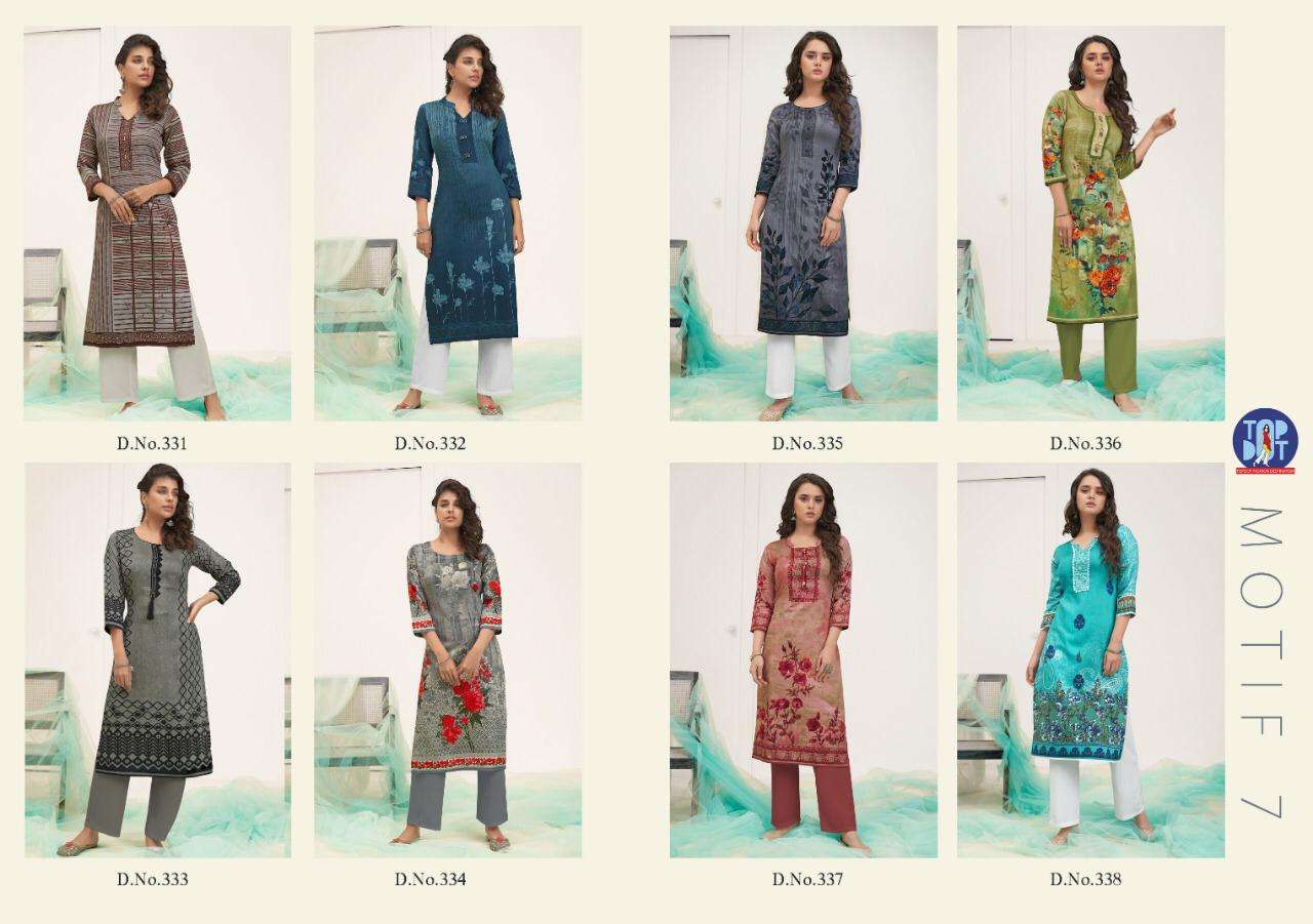 MOTIF VOL-7 BY TOP DOT 3311 TO 338 SERIES BEAUTIFUL STYLISH COLORFUL FANCY PARTY WEAR & ETHNIC WEAR & READY TO WEAR PURE JAM COTTON PRINTED KURTIS AT WHOLESALE PRICE