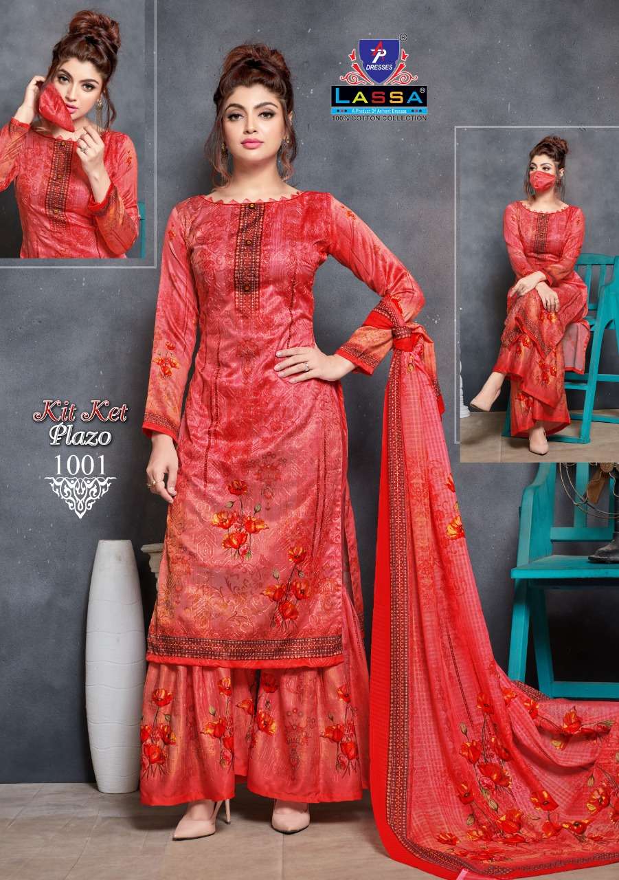 KIT KET PLAZO BY LASSA 1001 TO 1010 SERIES BEAUTIFUL COLORFUL STYLISH PRETTY PARTY WEAR CASUAL WEAR OCCASIONAL WEAR COTTON PRINTED DRESSES AT WHOLESALE PRICE