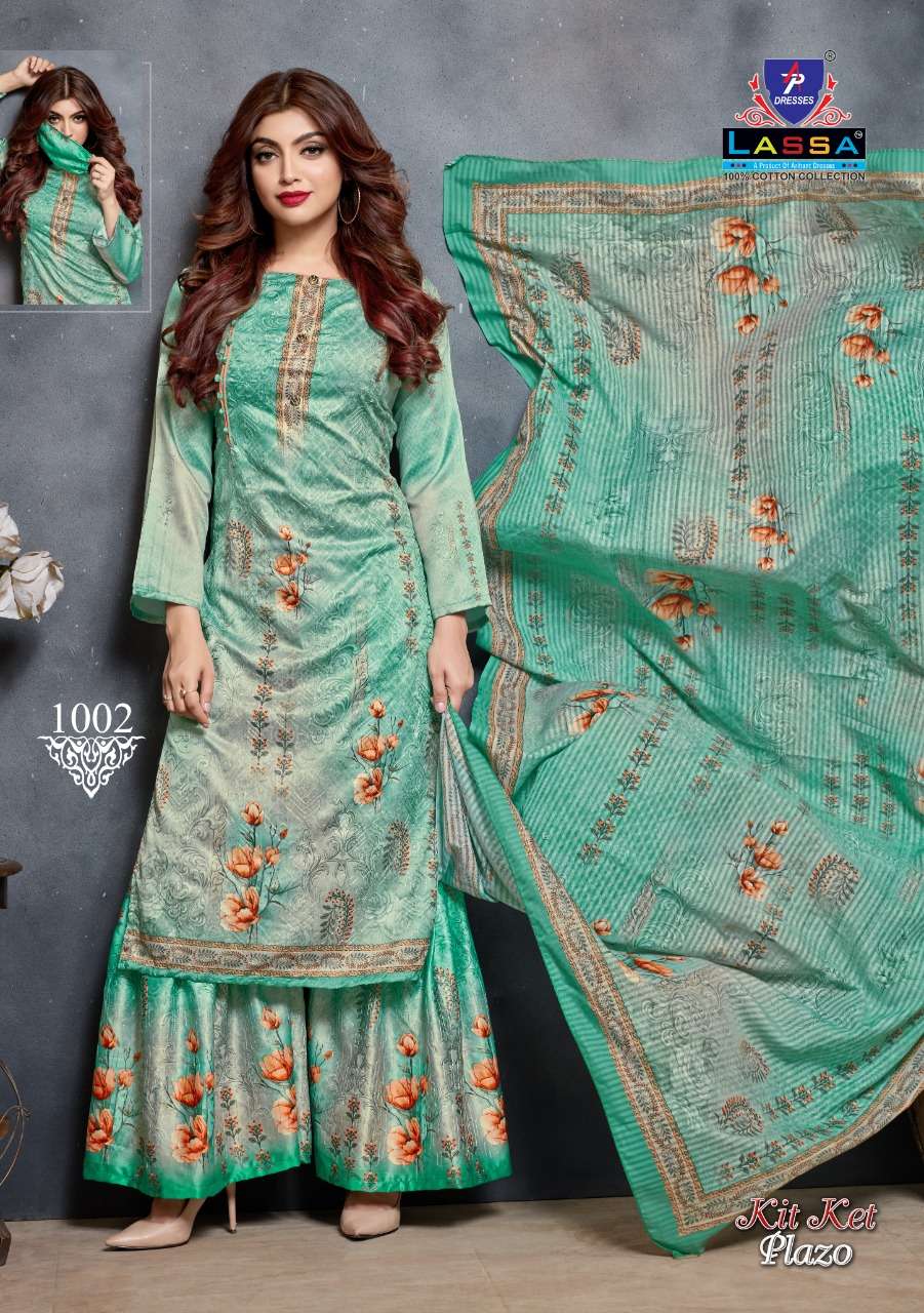 KIT KET PLAZO BY LASSA 1001 TO 1010 SERIES BEAUTIFUL COLORFUL STYLISH PRETTY PARTY WEAR CASUAL WEAR OCCASIONAL WEAR COTTON PRINTED DRESSES AT WHOLESALE PRICE