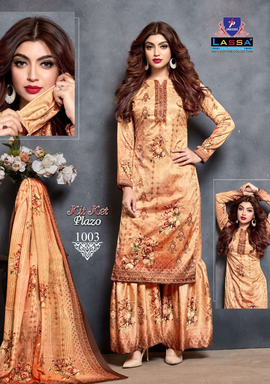 KIT KET PLAZO BY LASSA 1001 TO 1010 SERIES BEAUTIFUL COLORFUL STYLISH PRETTY PARTY WEAR CASUAL WEAR OCCASIONAL WEAR COTTON PRINTED DRESSES AT WHOLESALE PRICE