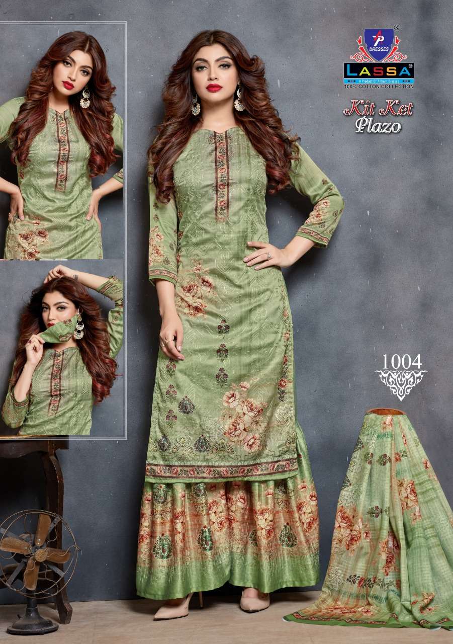 KIT KET PLAZO BY LASSA 1001 TO 1010 SERIES BEAUTIFUL COLORFUL STYLISH PRETTY PARTY WEAR CASUAL WEAR OCCASIONAL WEAR COTTON PRINTED DRESSES AT WHOLESALE PRICE