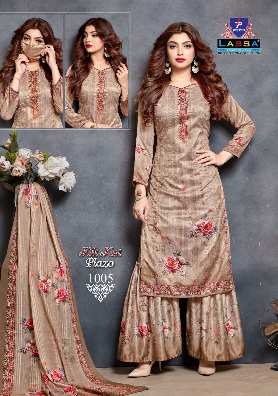 KIT KET PLAZO BY LASSA 1001 TO 1010 SERIES BEAUTIFUL COLORFUL STYLISH PRETTY PARTY WEAR CASUAL WEAR OCCASIONAL WEAR COTTON PRINTED DRESSES AT WHOLESALE PRICE