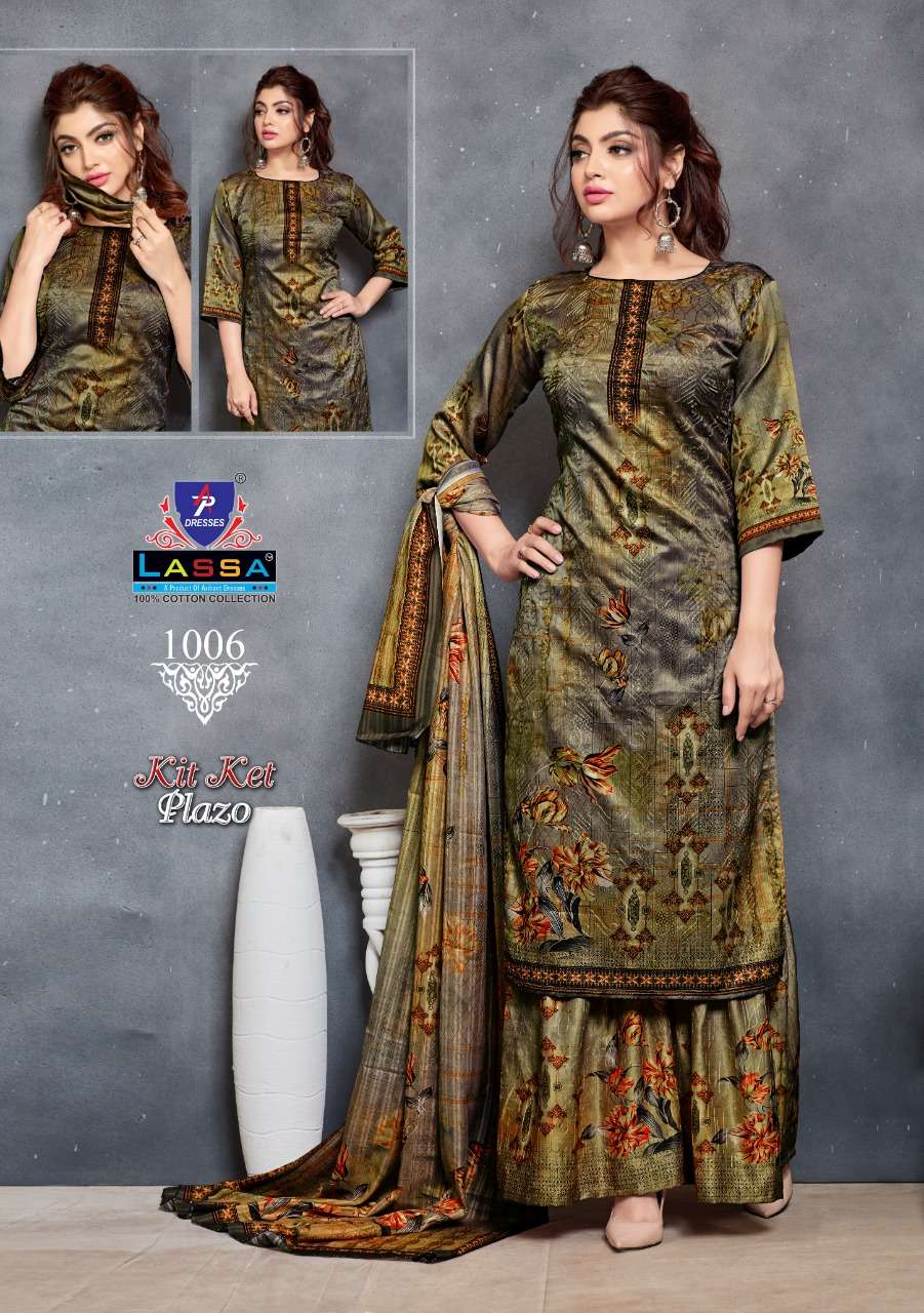 KIT KET PLAZO BY LASSA 1001 TO 1010 SERIES BEAUTIFUL COLORFUL STYLISH PRETTY PARTY WEAR CASUAL WEAR OCCASIONAL WEAR COTTON PRINTED DRESSES AT WHOLESALE PRICE