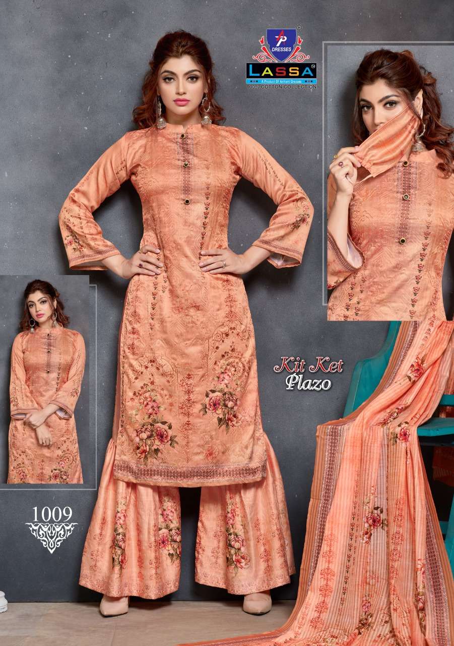 KIT KET PLAZO BY LASSA 1001 TO 1010 SERIES BEAUTIFUL COLORFUL STYLISH PRETTY PARTY WEAR CASUAL WEAR OCCASIONAL WEAR COTTON PRINTED DRESSES AT WHOLESALE PRICE