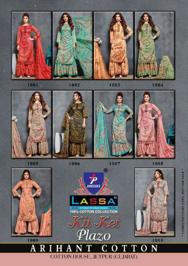 KIT KET PLAZO BY LASSA 1001 TO 1010 SERIES BEAUTIFUL COLORFUL STYLISH PRETTY PARTY WEAR CASUAL WEAR OCCASIONAL WEAR COTTON PRINTED DRESSES AT WHOLESALE PRICE