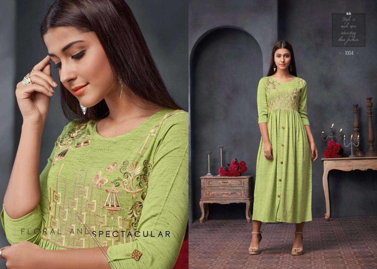 ELEGANCE BY ETERNAL 1001 TO 1007 SERIES BEAUTIFUL STYLISH FANCY COLORFUL CASUAL WEAR & ETHNIC WEAR & READY TO WEAR COTTON & RAYON WITH EMBROIDERY KURTIS AT WHOLESALE PRICE