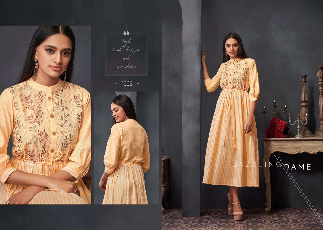 ELEGANCE BY ETERNAL 1001 TO 1007 SERIES BEAUTIFUL STYLISH FANCY COLORFUL CASUAL WEAR & ETHNIC WEAR & READY TO WEAR COTTON & RAYON WITH EMBROIDERY KURTIS AT WHOLESALE PRICE
