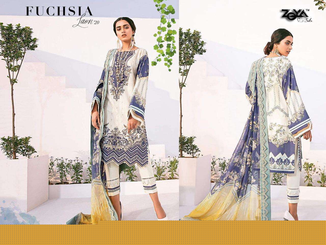 FUCHASIA LAWN VOL-20 BY ZOYA SUITS 3001 TO 3006 SERIES BEAUTIFUL SUITS STYLISH FANCY COLORFUL PARTY WEAR & OCCASIONAL WEAR COTTON PRINTED WITH HEAVY EMBROIDERY DRESSES AT WHOLESALE PRICE