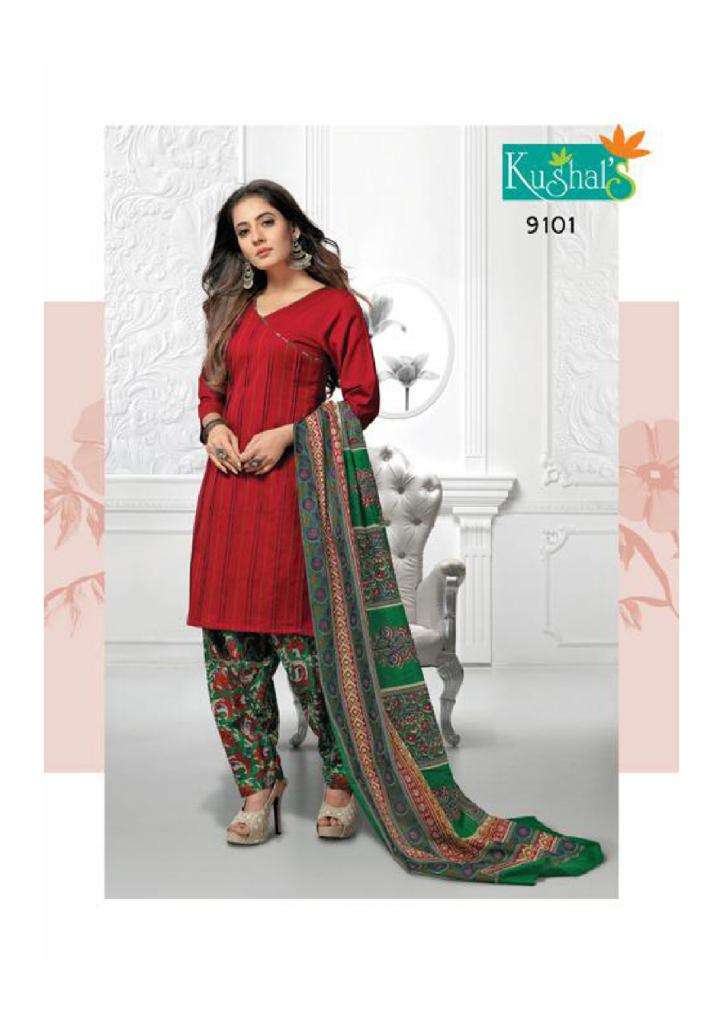 PREETY PATIYALA BY KUSHAL TEX 9101 TO 9105 SERIES DESIGNER PATIYALA SUITS BEAUTIFUL FANCY COLORFUL STYLISH PARTY WEAR & ETHNIC WEAR PURE COTTON FLEX PRINTED DRESSES AT WHOLESALE PRICE