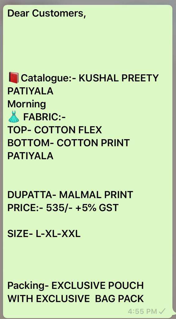 PREETY PATIYALA BY KUSHAL TEX 9101 TO 9105 SERIES DESIGNER PATIYALA SUITS BEAUTIFUL FANCY COLORFUL STYLISH PARTY WEAR & ETHNIC WEAR PURE COTTON FLEX PRINTED DRESSES AT WHOLESALE PRICE