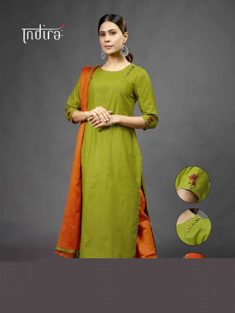 SADA BAHAR BY INDIRA 1301 TO 1306 SERIES BEAUTIFUL COLORFUL STYLISH FANCY CASUAL WEAR & ETHNIC WEAR & READY TO WEAR PURE SUMMER COTTON KURTIS WITH DUPATTA AT WHOLESALE PRICE