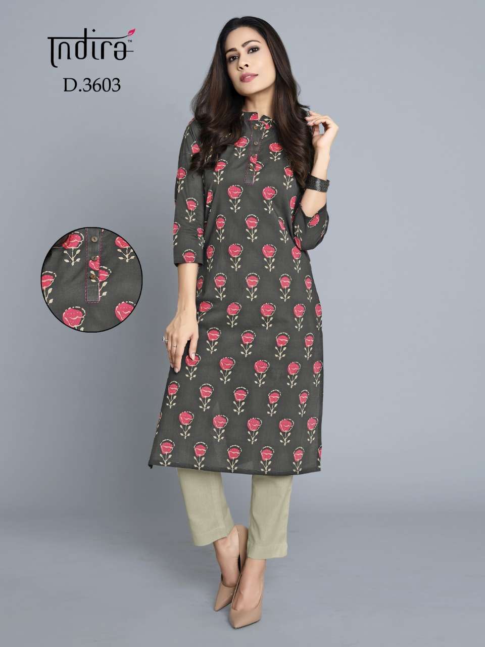 ROZANA VOL-3 BY INDIRA 3601 TO 3608 SERIES BEAUTIFUL COLORFUL STYLISH FANCY CASUAL WEAR & ETHNIC WEAR & READY TO WEAR JAIPURI BLOCK PRINTED CAMBRIC COTTON PRINTED KURTIS AT WHOLESALE PRICE
