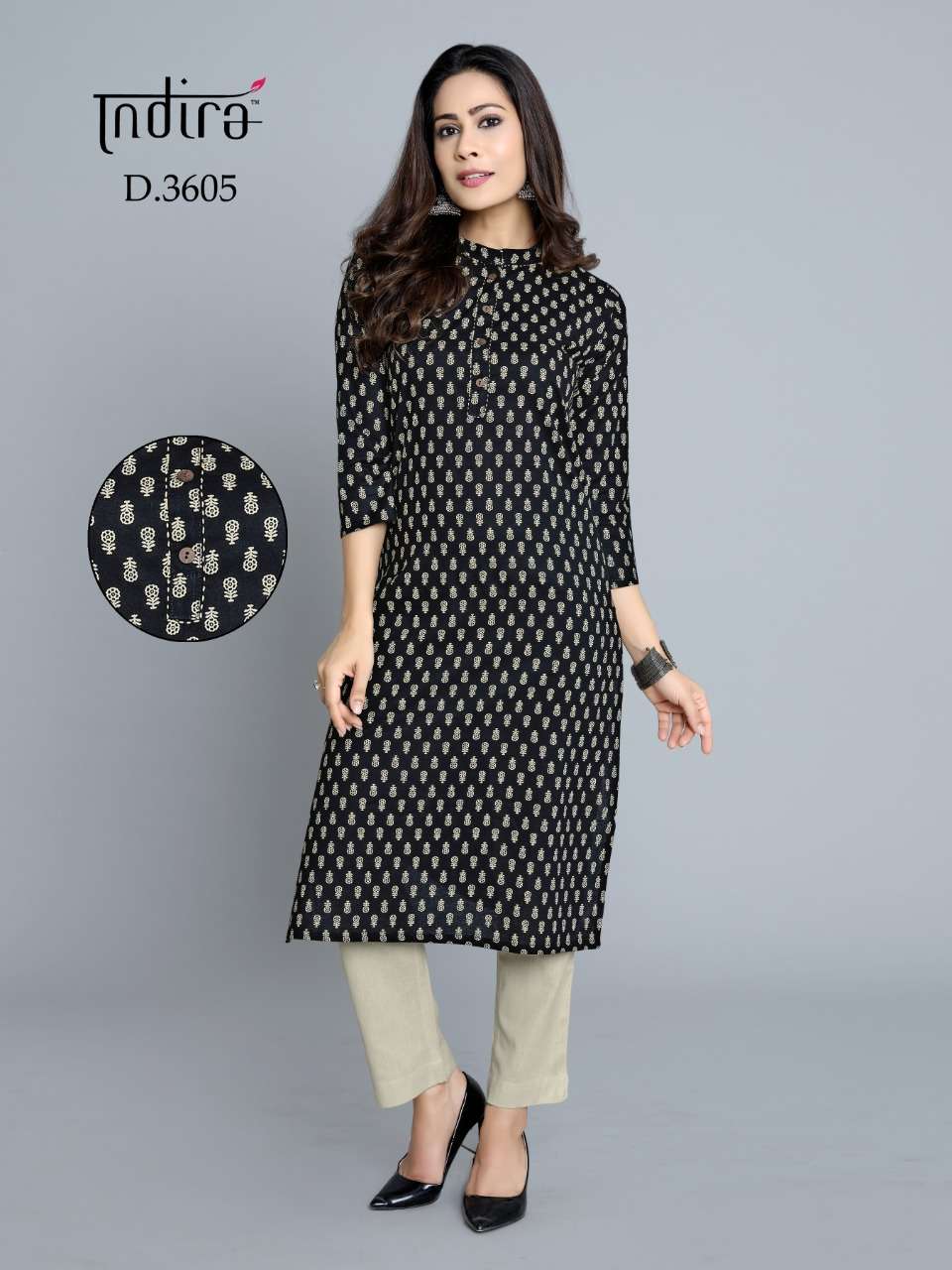 ROZANA VOL-3 BY INDIRA 3601 TO 3608 SERIES BEAUTIFUL COLORFUL STYLISH FANCY CASUAL WEAR & ETHNIC WEAR & READY TO WEAR JAIPURI BLOCK PRINTED CAMBRIC COTTON PRINTED KURTIS AT WHOLESALE PRICE