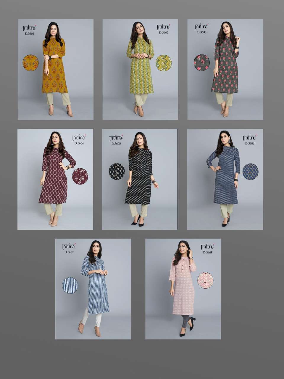 ROZANA VOL-3 BY INDIRA 3601 TO 3608 SERIES BEAUTIFUL COLORFUL STYLISH FANCY CASUAL WEAR & ETHNIC WEAR & READY TO WEAR JAIPURI BLOCK PRINTED CAMBRIC COTTON PRINTED KURTIS AT WHOLESALE PRICE