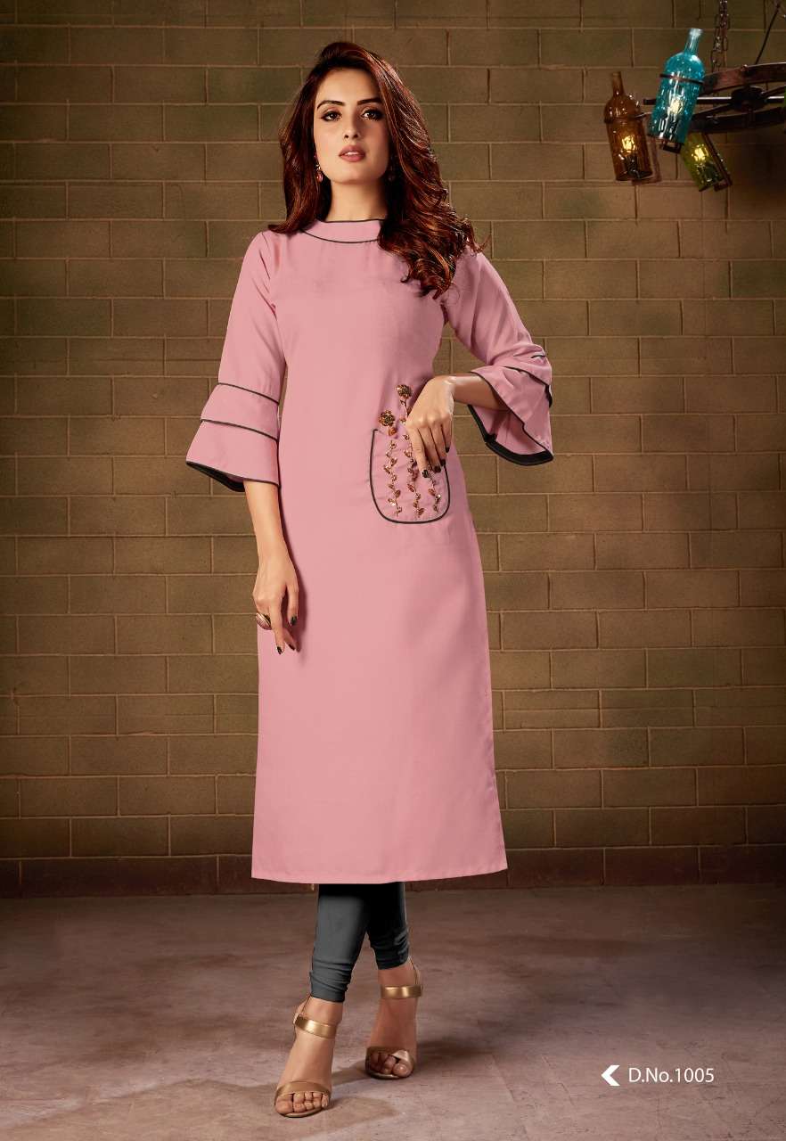AMAYA BY SELESTA 1001 TO 1006 SERIES BEAUTIFUL COLORFUL STYLISH FANCY CASUAL WEAR & ETHNIC WEAR & READY TO WEAR OM SLUB WITH HAND WORK KURTIS AT WHOLESALE PRICE