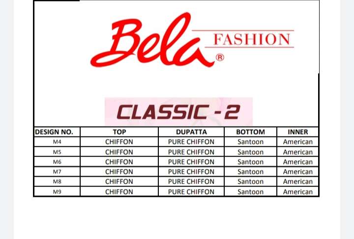 CLASSIC VOL-2 BY BELA FASHION M-4 TO M-9 SERIES BEAUTIFUL FANCY COLORFUL STYLISH PARTY WEAR & OCCASIONAL WEAR CHIFFON PRINTED DRESSES AT WHOLESALE PRICE