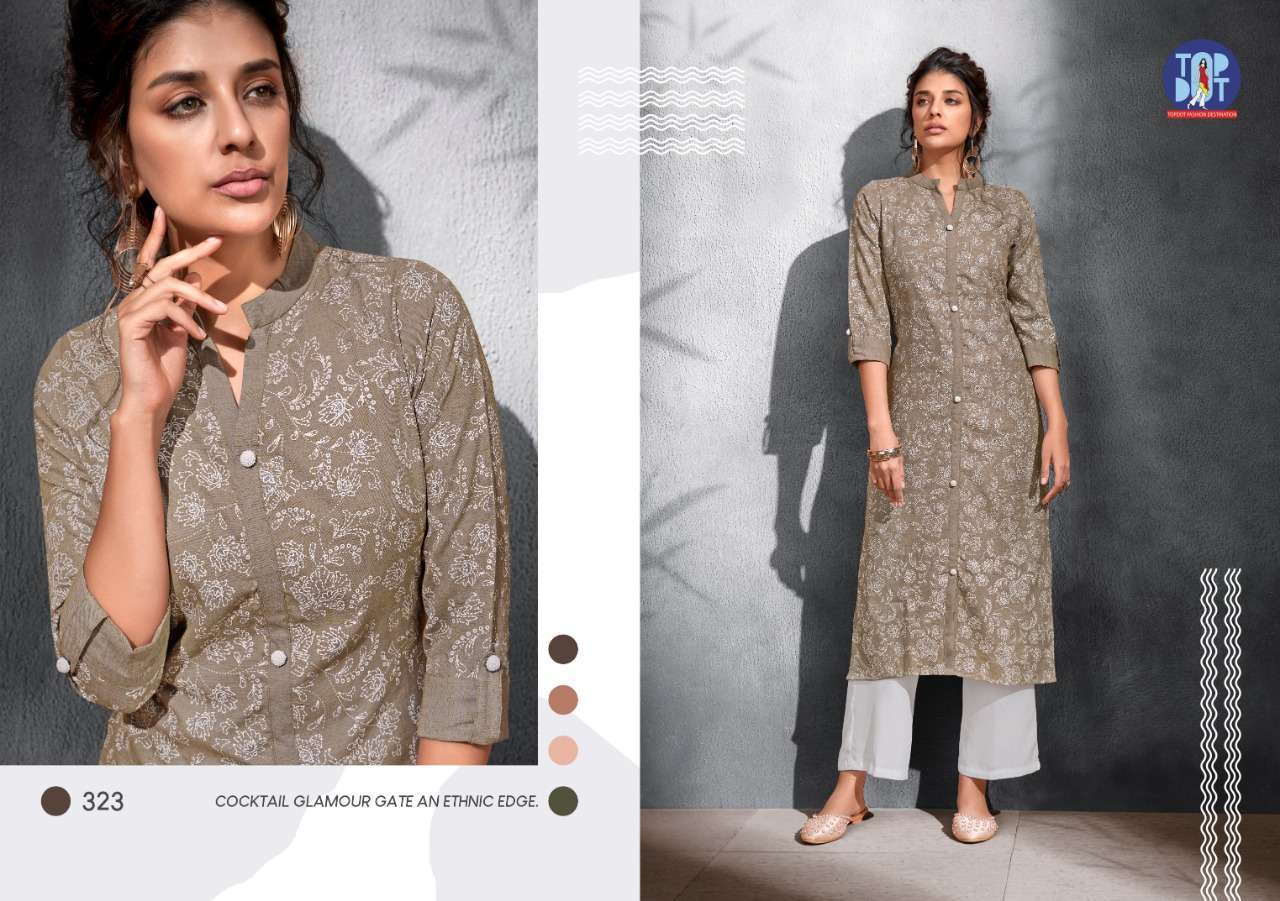 GOLD SOUL BY TOP DOT 321 TO 326 SERIES BEAUTIFUL COLORFUL STYLISH FANCY CASUAL WEAR & ETHNIC WEAR & READY TO WEAR VISCOSE HANDLOOM KURTIS AT WHOLESALE PRICE