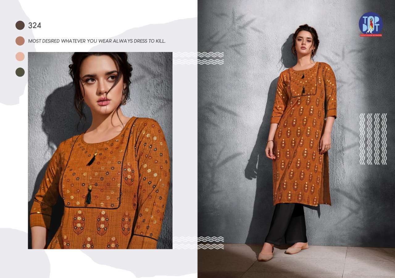 GOLD SOUL BY TOP DOT 321 TO 326 SERIES BEAUTIFUL COLORFUL STYLISH FANCY CASUAL WEAR & ETHNIC WEAR & READY TO WEAR VISCOSE HANDLOOM KURTIS AT WHOLESALE PRICE