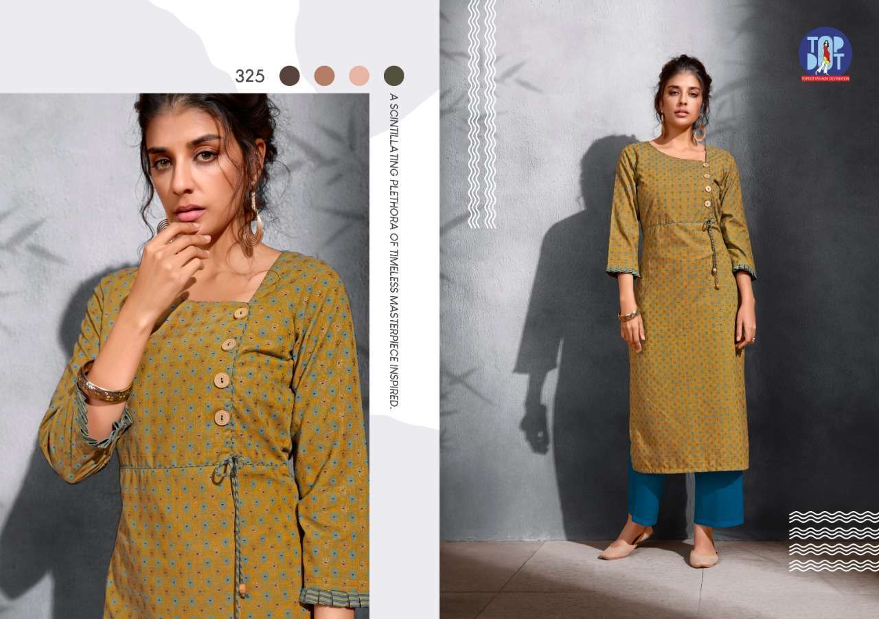 GOLD SOUL BY TOP DOT 321 TO 326 SERIES BEAUTIFUL COLORFUL STYLISH FANCY CASUAL WEAR & ETHNIC WEAR & READY TO WEAR VISCOSE HANDLOOM KURTIS AT WHOLESALE PRICE