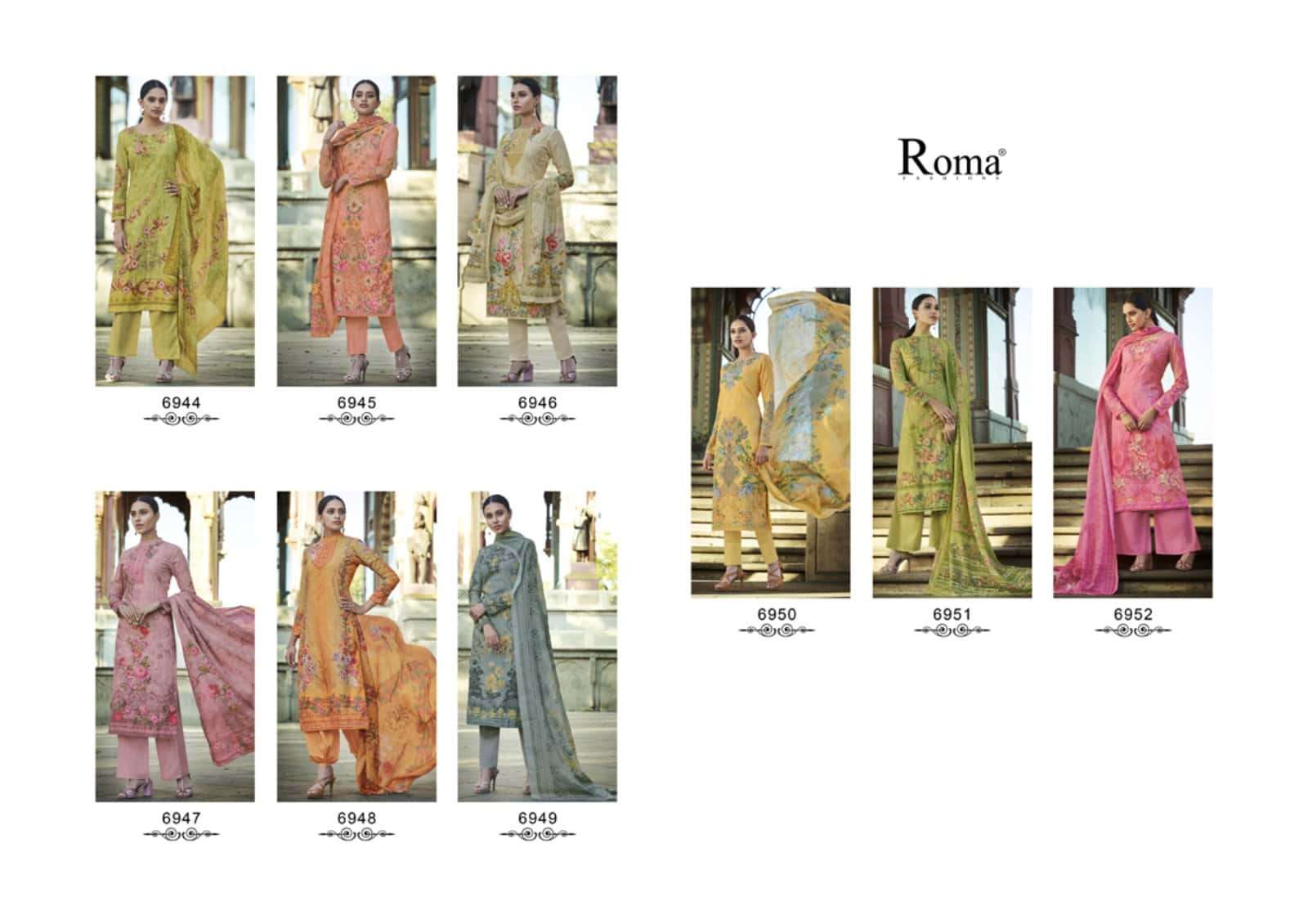 CORAL BY ROMA FASHION 6944 TO 6952 SERIES BEAUTIFUL SUITS STYLISH FANCY COLORFUL CASUAL WEAR & ETHNIC WEAR COTTON DIGITAL PRINTED WITH EMBROIDERY DRESSES AT WHOLESALE PRICE