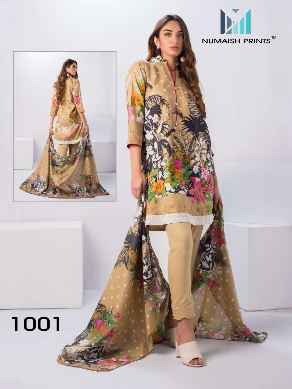 MISHAAL BY NUMAISH 1001 TO 1010 SERIES BEAUTIFUL COLORFUL STYLISH PRETTY PARTY WEAR CASUAL WEAR OCCASIONAL WEAR PREMIUM LAWN COTTON PRINTED DRESSES AT WHOLESALE PRICE