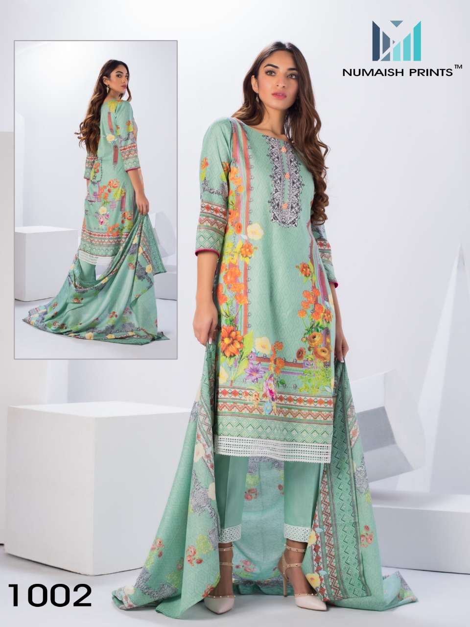 MISHAAL BY NUMAISH 1001 TO 1010 SERIES BEAUTIFUL COLORFUL STYLISH PRETTY PARTY WEAR CASUAL WEAR OCCASIONAL WEAR PREMIUM LAWN COTTON PRINTED DRESSES AT WHOLESALE PRICE