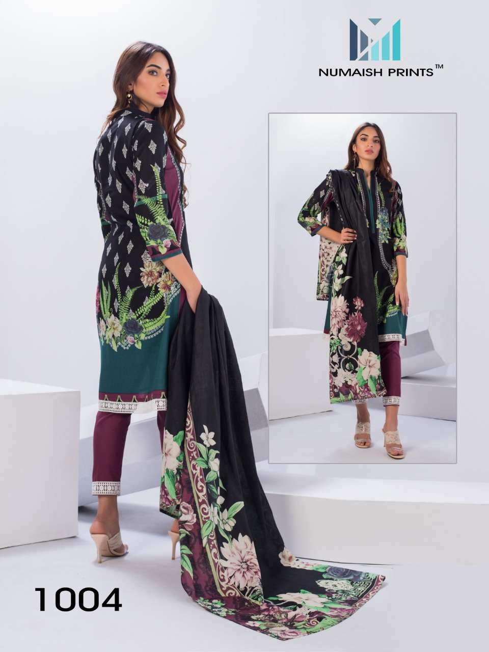 MISHAAL BY NUMAISH 1001 TO 1010 SERIES BEAUTIFUL COLORFUL STYLISH PRETTY PARTY WEAR CASUAL WEAR OCCASIONAL WEAR PREMIUM LAWN COTTON PRINTED DRESSES AT WHOLESALE PRICE