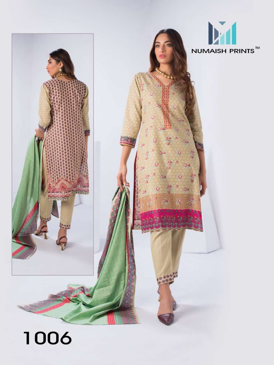MISHAAL BY NUMAISH 1001 TO 1010 SERIES BEAUTIFUL COLORFUL STYLISH PRETTY PARTY WEAR CASUAL WEAR OCCASIONAL WEAR PREMIUM LAWN COTTON PRINTED DRESSES AT WHOLESALE PRICE