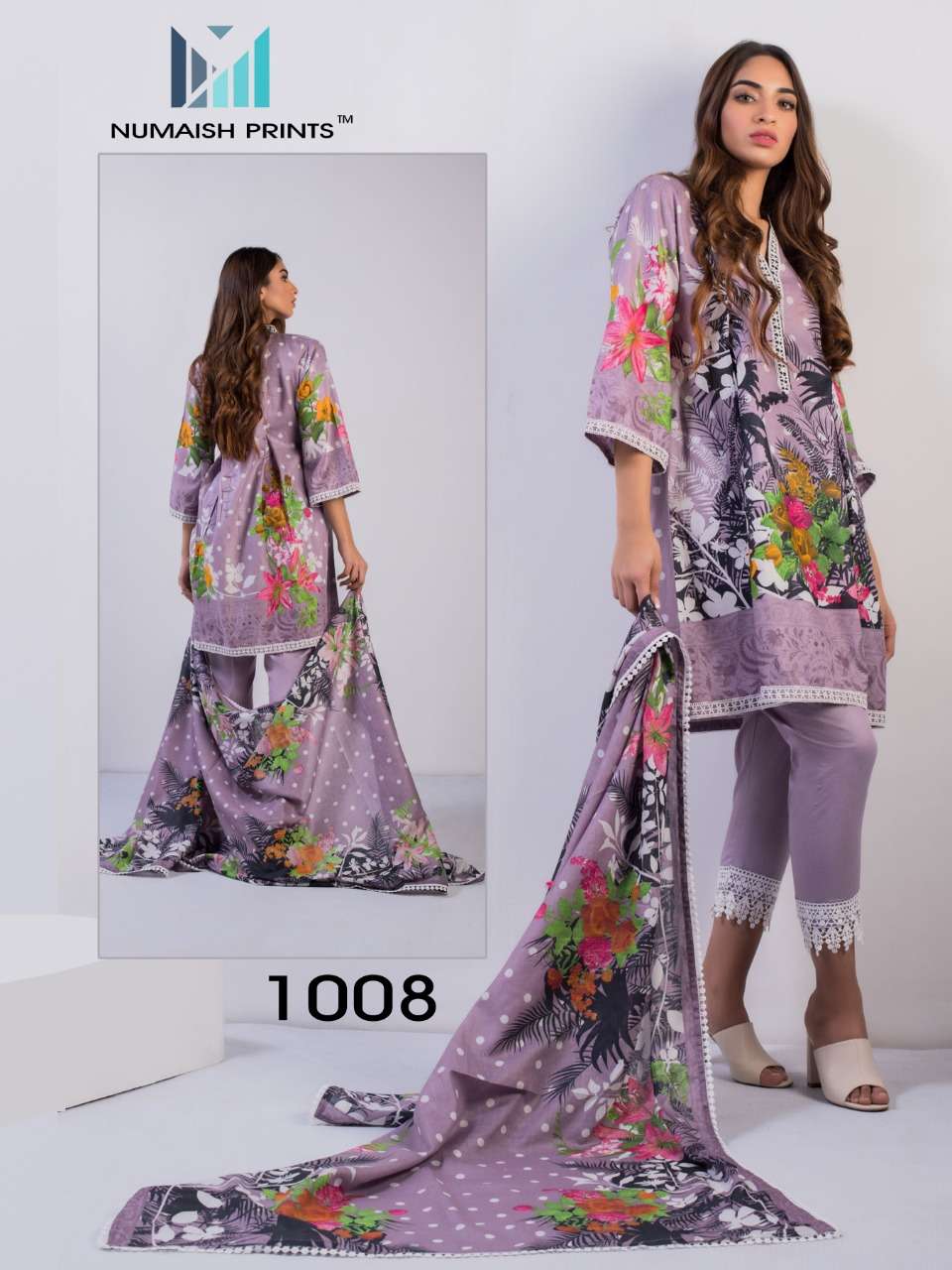 MISHAAL BY NUMAISH 1001 TO 1010 SERIES BEAUTIFUL COLORFUL STYLISH PRETTY PARTY WEAR CASUAL WEAR OCCASIONAL WEAR PREMIUM LAWN COTTON PRINTED DRESSES AT WHOLESALE PRICE