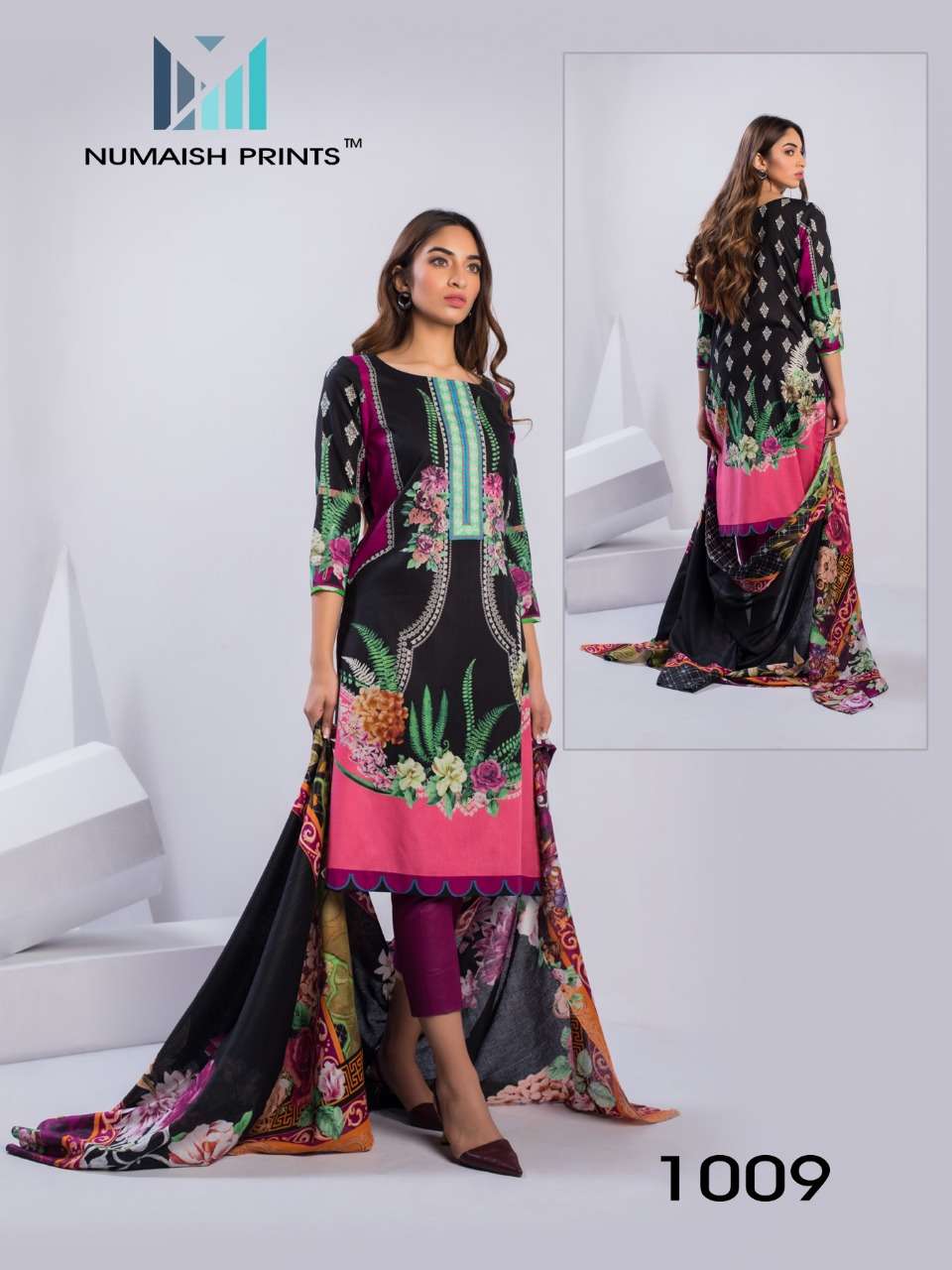 MISHAAL BY NUMAISH 1001 TO 1010 SERIES BEAUTIFUL COLORFUL STYLISH PRETTY PARTY WEAR CASUAL WEAR OCCASIONAL WEAR PREMIUM LAWN COTTON PRINTED DRESSES AT WHOLESALE PRICE