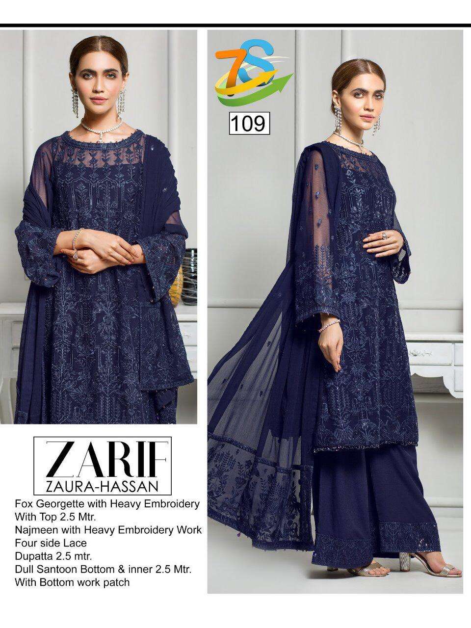 ZARIF BY ZAURA HASSAN 108 TO 111 SERIES BEAUTIFUL COLORFUL STYLISH PRETTY PARTY WEAR CASUAL WEAR OCCASIONAL WEAR GEORGETTE WITH EMBROIDERY DRESSES AT WHOLESALE PRICE