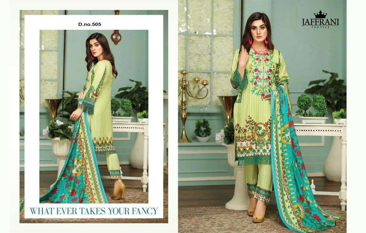 ASIF NABEEL LUXURY LAWN COLLECTION BY JAFFRANI 501 TO 510 SERIES BEAUTIFUL COLORFUL STYLISH FANCY CASUAL WEAR & ETHNIC WEAR & READY TO WEAR PURE LAWN PRINTED DRESSES AT WHOLESALE PRICE
