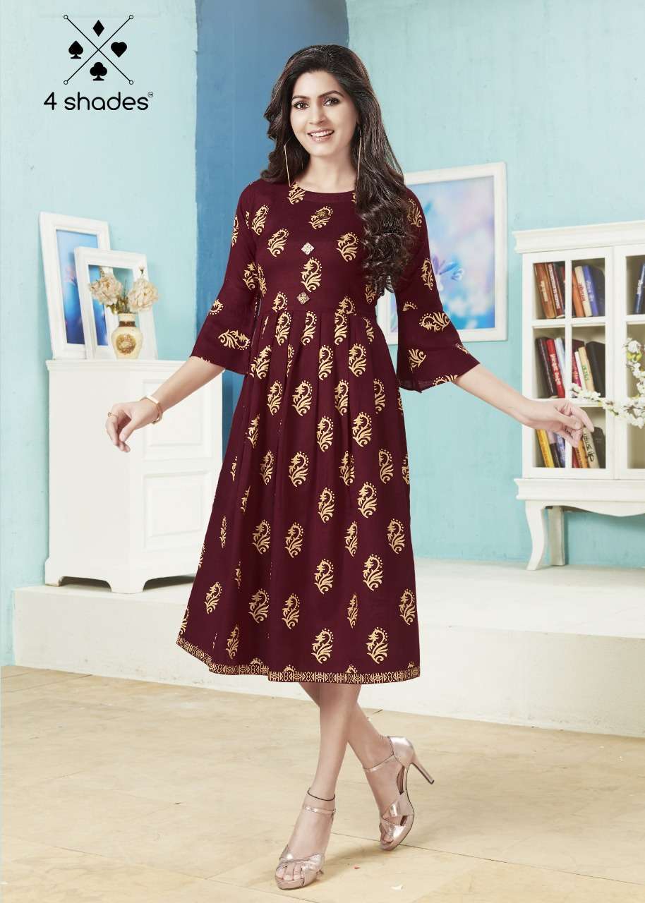 FEEL N FLOW BY 4 SHADES 101 TO 106 SERIES DESIGNER BEAUTIFUL STYLISH FANCY COLORFUL PARTY WEAR & OCCASIONAL WEAR FLEX RAYON PRINTED KURTIS AT WHOLESALE PRICE