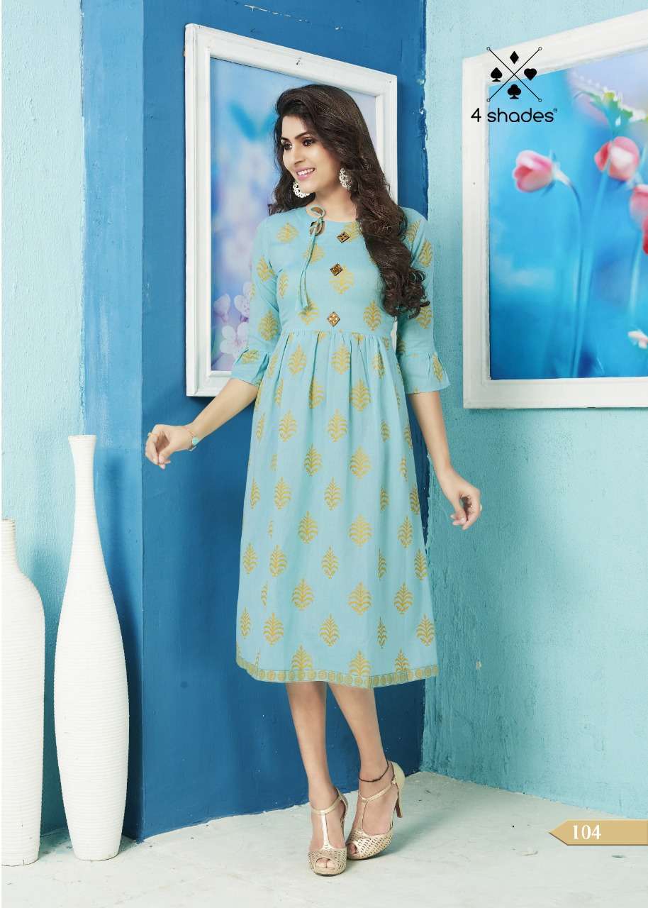 FEEL N FLOW BY 4 SHADES 101 TO 106 SERIES DESIGNER BEAUTIFUL STYLISH FANCY COLORFUL PARTY WEAR & OCCASIONAL WEAR FLEX RAYON PRINTED KURTIS AT WHOLESALE PRICE