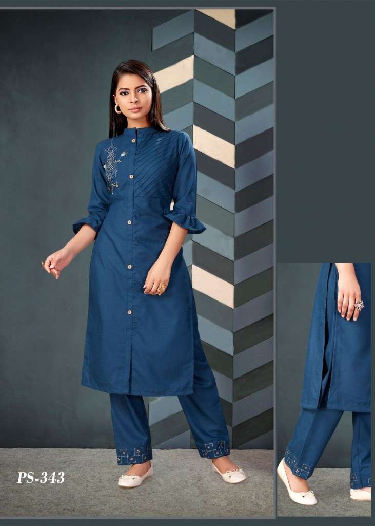 KHWAAB BY SNAPSTYLE 343 TO 348 SERIES STYLISH FANCY BEAUTIFUL COLORFUL CASUAL WEAR & ETHNIC WEAR COTTON SLUB EMBROIDERED KURTIS WITH BOTTOM AT WHOLESALE PRICE