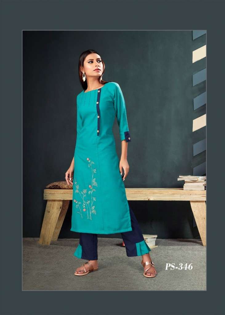 KHWAAB BY SNAPSTYLE 343 TO 348 SERIES STYLISH FANCY BEAUTIFUL COLORFUL CASUAL WEAR & ETHNIC WEAR COTTON SLUB EMBROIDERED KURTIS WITH BOTTOM AT WHOLESALE PRICE