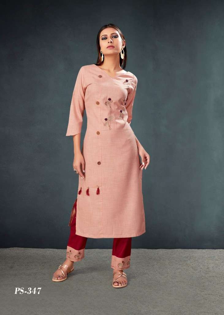 KHWAAB BY SNAPSTYLE 343 TO 348 SERIES STYLISH FANCY BEAUTIFUL COLORFUL CASUAL WEAR & ETHNIC WEAR COTTON SLUB EMBROIDERED KURTIS WITH BOTTOM AT WHOLESALE PRICE